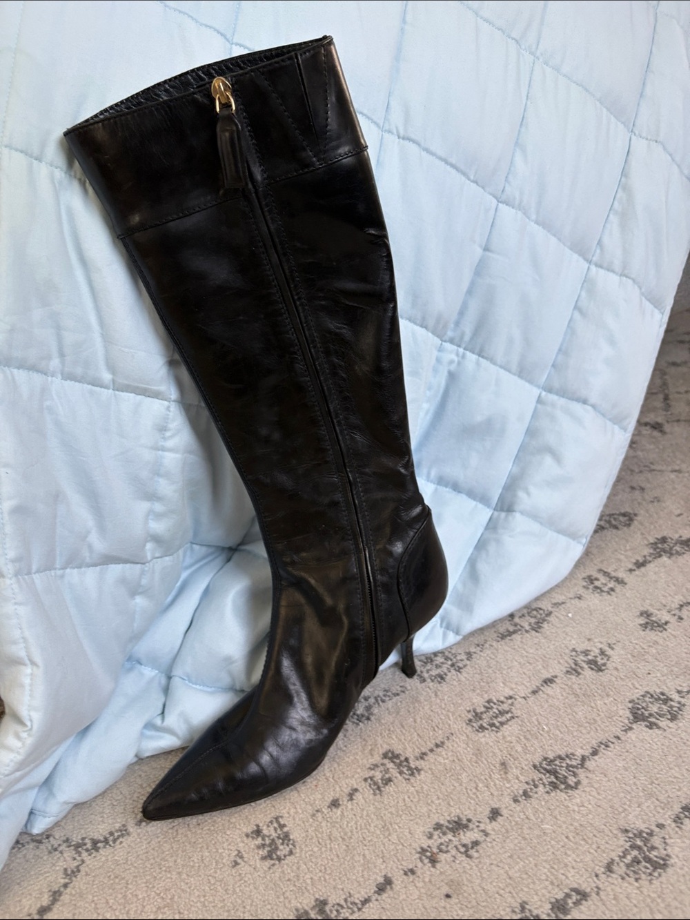 Burberry Black Leather Knee-High Boots with Signature Check Panel - Picture 3 of 3